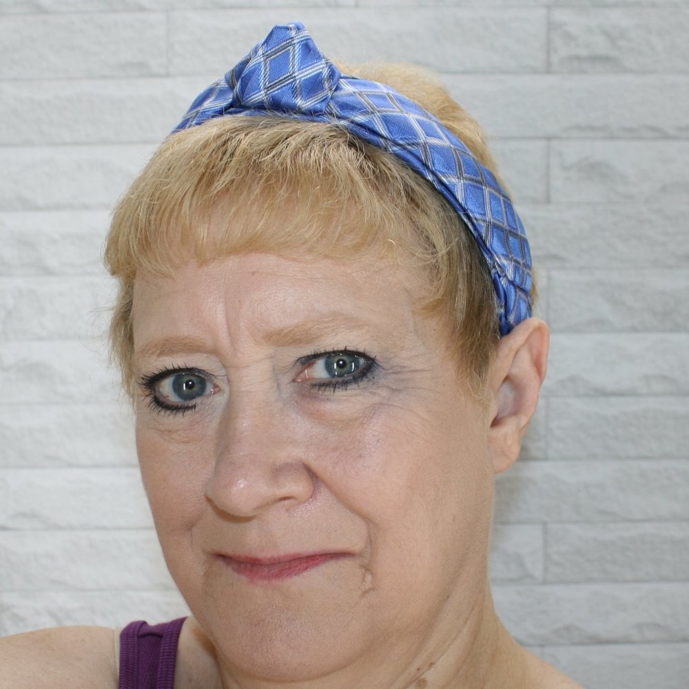 HAND CRAFTED Blue Diamond Knotted Headband Repurposed Necktie Hair Accessory